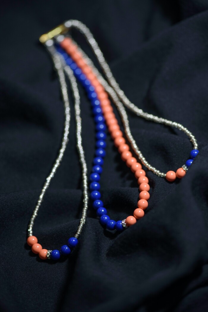 Collar "Blue Tangerine" made of orange-blue Swarovski beads