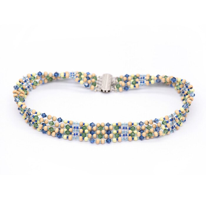 Collar "Blueberry Checks" Swarovski Wooden Beads Necklace/Bracelet