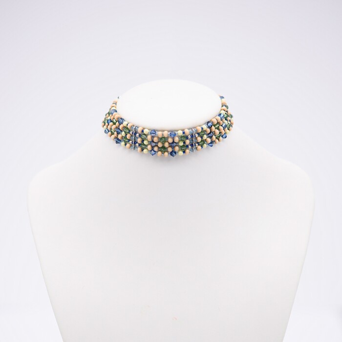 Collar "Blueberry Checks" Swarovski Wooden Beads Necklace/Bracelet