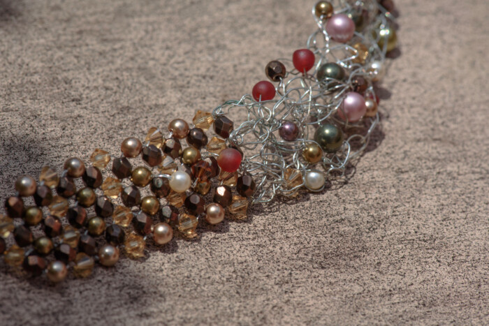 Necklace «Princes» Crochet with Sterling Silver wire and Swarovski Beads weave close up