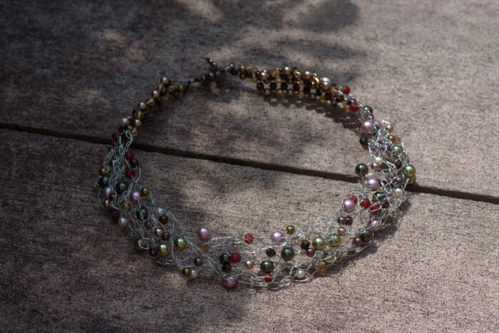 Necklace «Princes» Crochet with Sterling Silver wire and Swarovski Beads