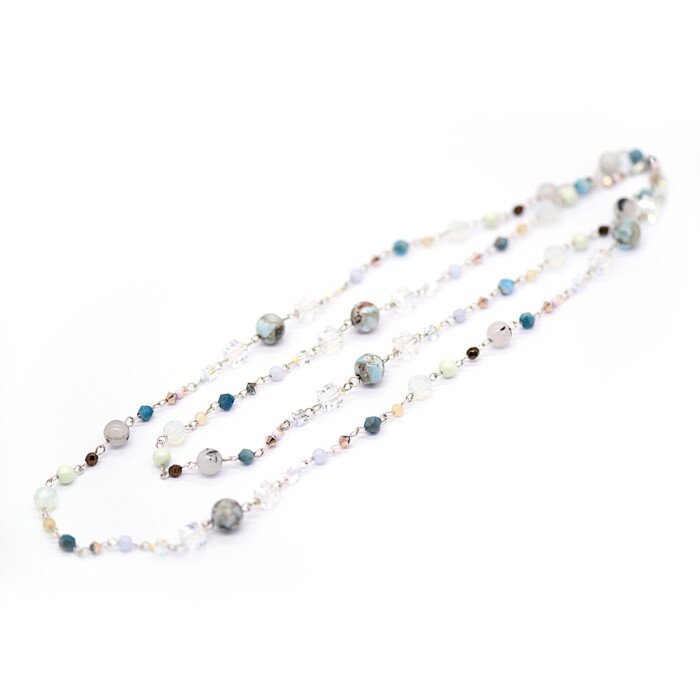 Necklace "Caribbean Sands" Larimar, Agate and Swarovski Beads Wirework